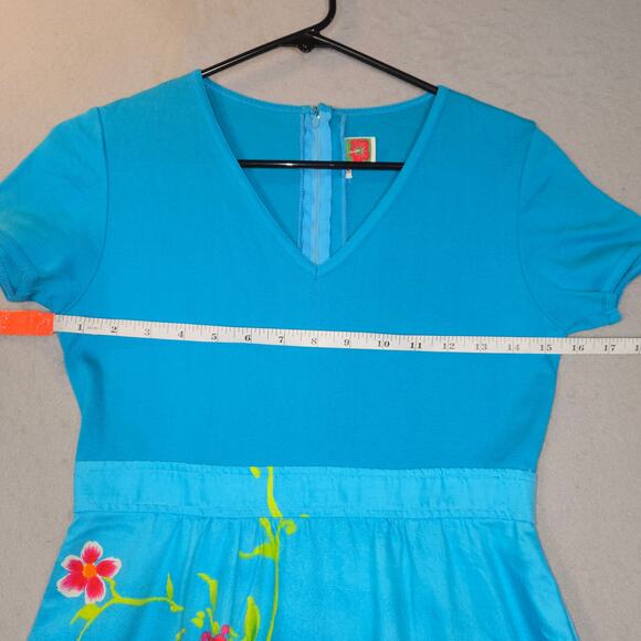 Budo Muu Muu Womens Size 9 Dress Floral Midi Blue Hawaii Vacation Beach Resort - Picture 10 of 13